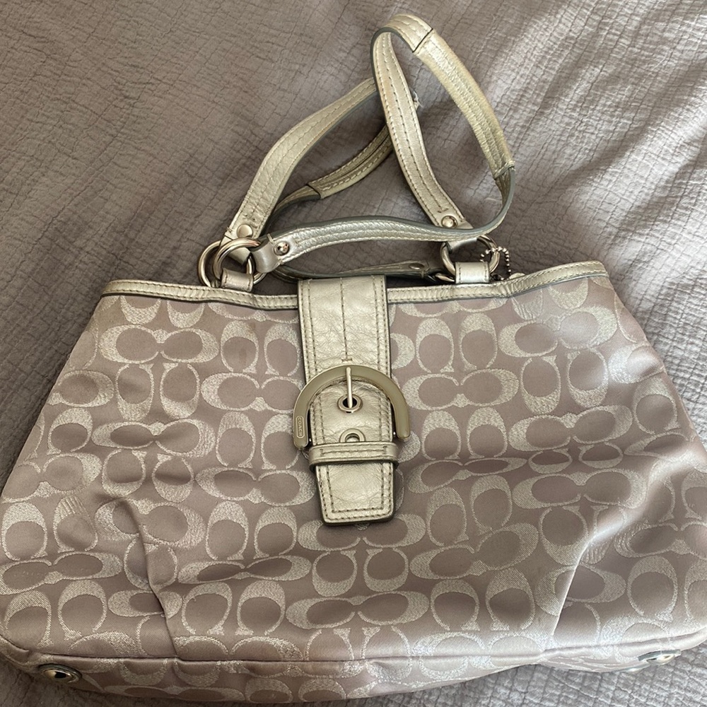 Coach silver tote purse
